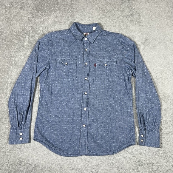 Levis Shirt Mens Small Pearl Snap Chambray Blue Western Cowboy - Picture 1 of 13